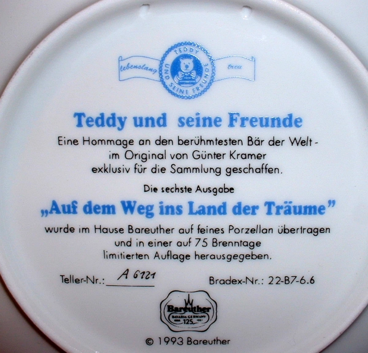 Teddy und seine Freunde 6. Bradex Sammelteller = AUF dem Weg ins Land der Träume