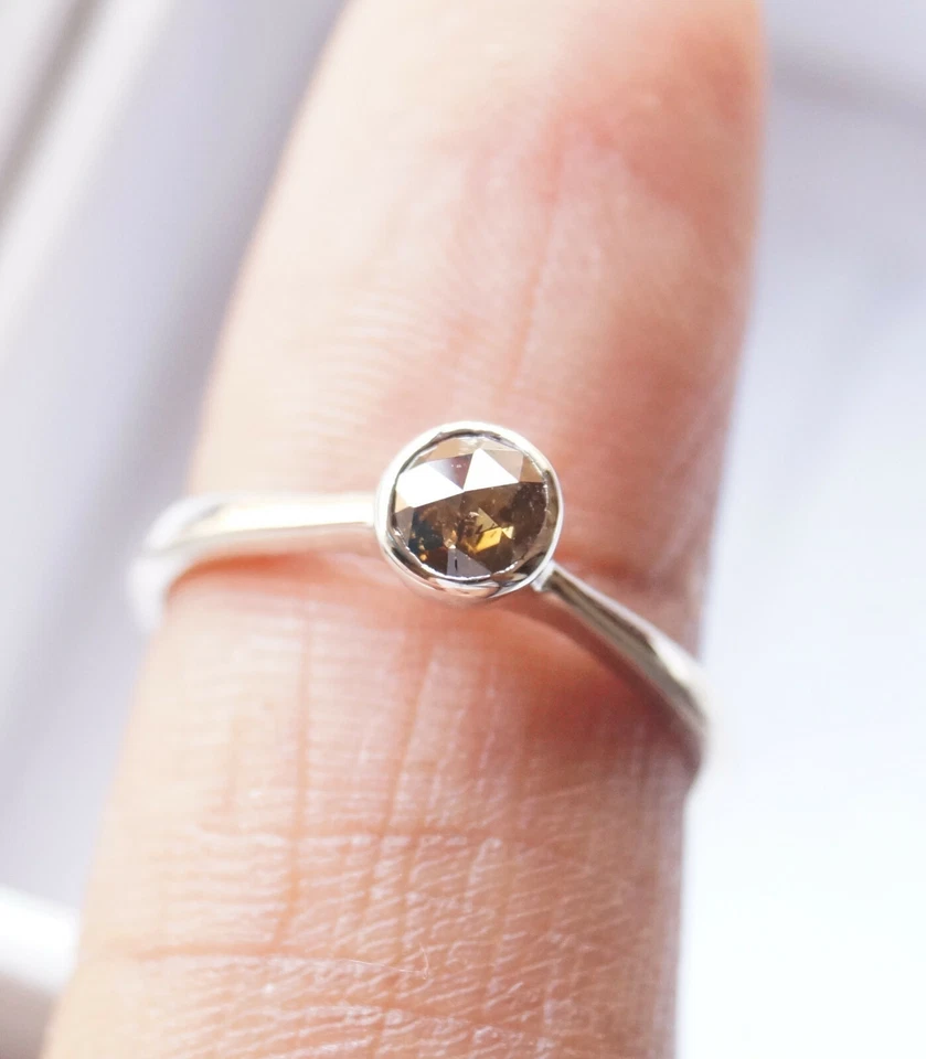 5.0mm Cognac Brown Rose Cut Bezel Set Diamond Ring, 925 silver Engagement ring  - Image 4 of 4