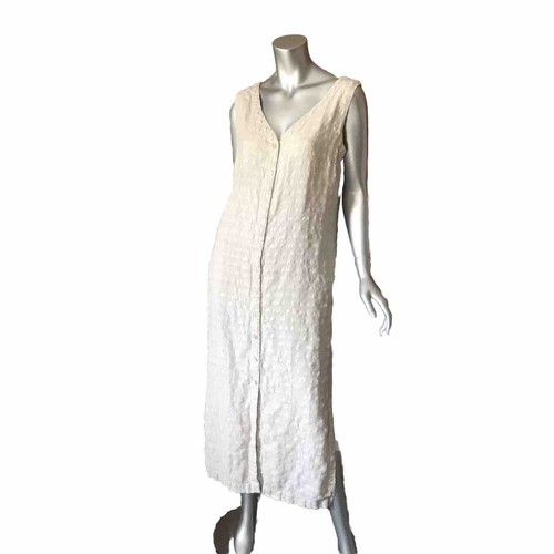 Rafaella Medium Size 10 Sleeveless Dress Beige Linen Maxi Button Down V Neck