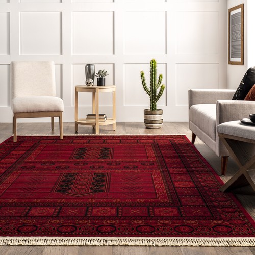 nuLOOM Billie Traditional Paneled Fringe Area Rug in Red Traditional Oriental - Picture 6 of 7