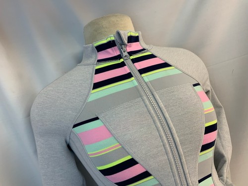 Ivivva Girls Yoga Jacket Sz 10 Gray Pink Black Stripe Poly Nylon Zip YGI L1-644 - Picture 3 of 12