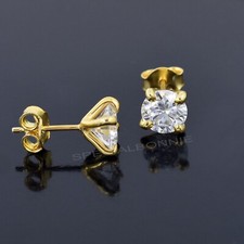 2 Ct Certified Diamond Solitaire Studs, Great Shine  Bling, Yellow Finish-VIDEO