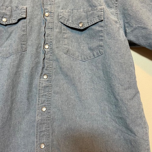 Sandy River Mens Button Up Size L Blue Short Sleeve Pearl Snap Collar Pockets - Picture 2 of 11