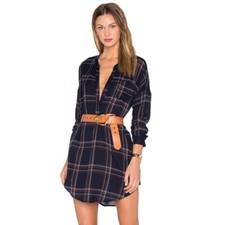 ASTR the Label Gertrude Shirt Dress Navy Plaid Flannel Button Down Mini Dress