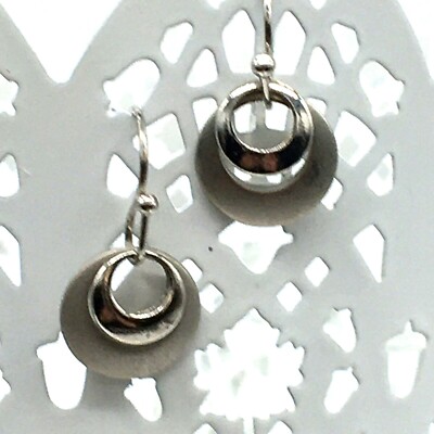 Silver Tone Round Open Concentric Circle Dangles Fish Hook Earrings Approx .5 