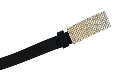 WCM Vintage Black Satin Belt with Silver Crystal Buckle Size 