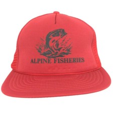 Vtg Alpine Fisheries Hat Bass Trout Logo Mesh Foam Snapback Trucker Baseball Cap