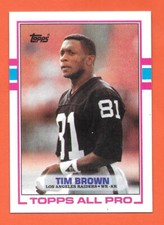 1989 Topps # 265 TIM BROWN RC Rookie Los Angeles Raiders HOF NFL FOOTBALL CARD. rookie card picture