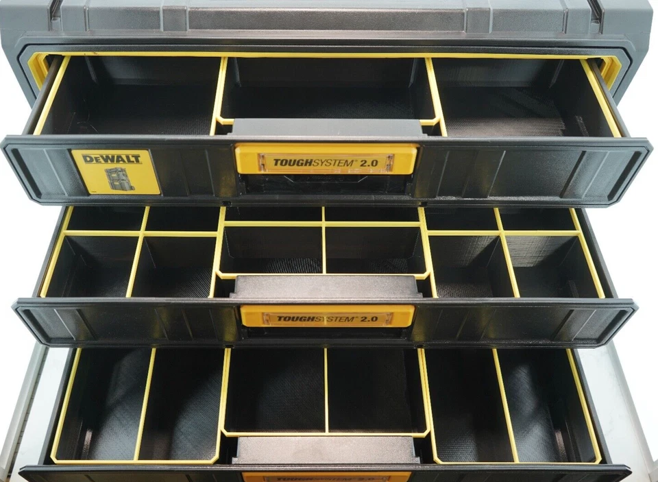 Dewalt Tough System Compatible 3 Drawer Organiser Bins PETG BLACK YELLOW Divider - Image 2 of 4