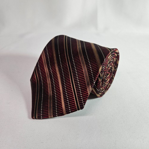 Paul Dione 100% Silk Tie Red Gold Stripes 3.75" x 59"