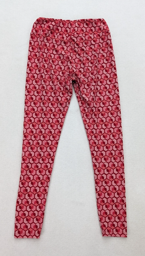LuLaRoe Girls Leggings One Size Red Pink Heart Geometric Print Stretch - Picture 13 of 16