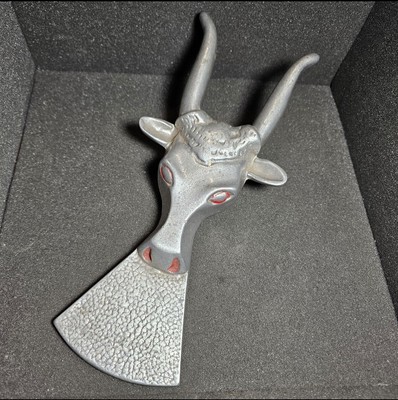 Vintage 50s-60s Steer Head Boot Jack Made By Ricardo Co. Silver Tone Red Accents