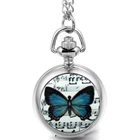 Womens Music Note Butterfly Arabic Numeral Quartz Pocket Watch Pendant Necklace