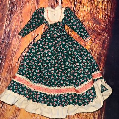 Vintage Barbie Doll Little House on The Prairie Pioneer Long Green Floral Dress