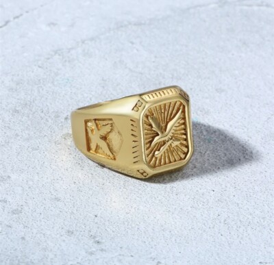 Fliegender Weißkopfseeadler Vintage Designer Herren Ring 14K Gelbgold vergoldet Größe 12