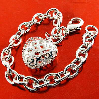 Bracelet Bangle Genuine Real 925 Sterling Silver S/F Solid Heart T'bar Design 