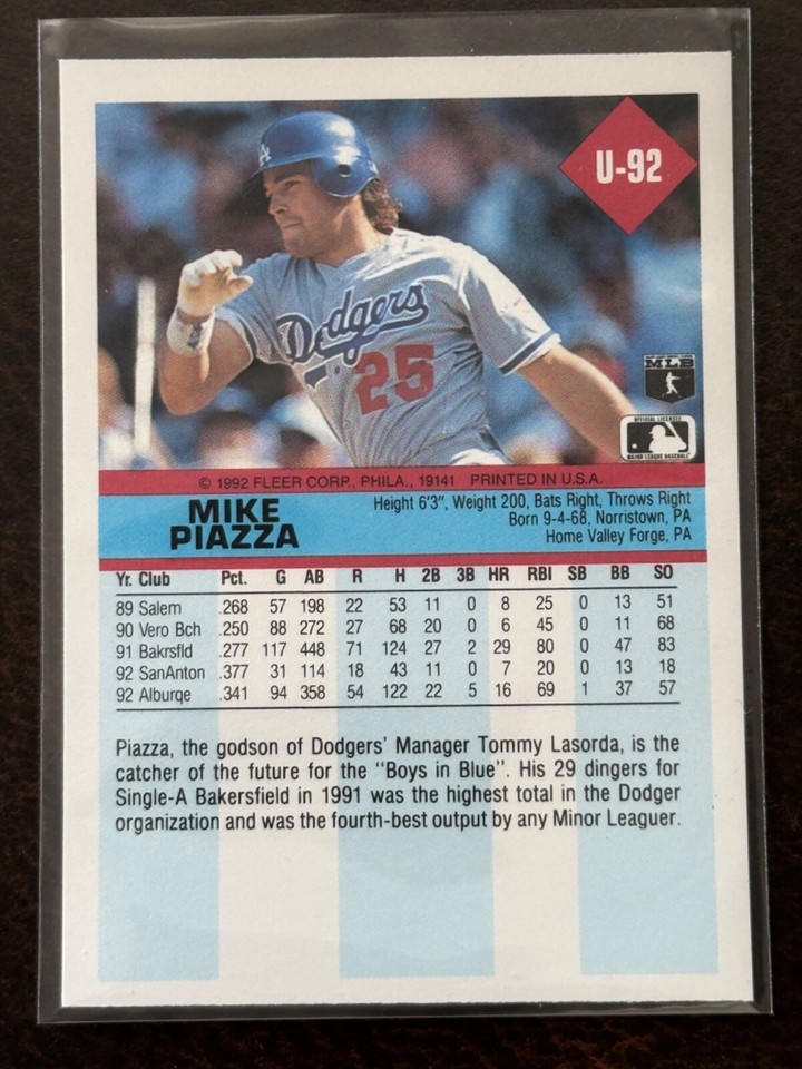 1992 Fleer Update - #U-92 Mike Piazza (RC) Los Angeles Dodgers | eBay