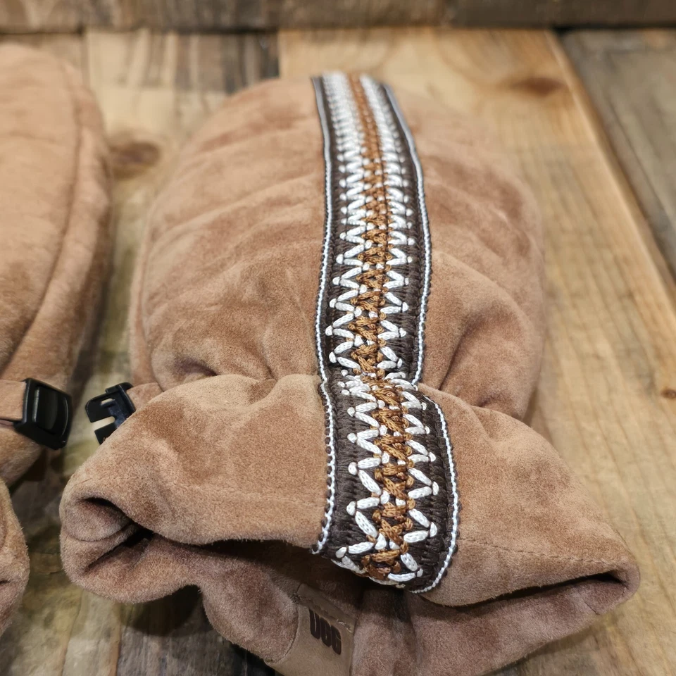 MITONES TASMAN UGG MUJER TALLA S/M CUERO GAMUZA FORRO DE PIEL SINTÉTICA ~ CASTAÑO Foto 2 de 4