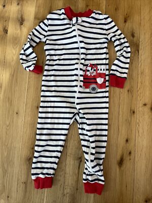 Little Me One-Piece Zip-up Pajamas, Fire Truck Dog, White with Stripes, Size 3T