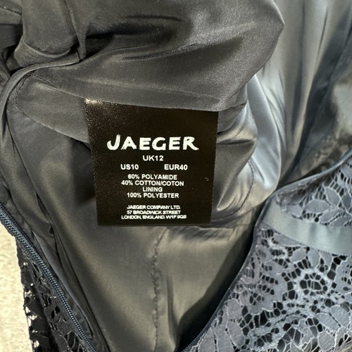 Jaeger Navy Blue Aline Dress UK 12 ladies cut out floral Lace effect half sleeve - Picture 9 of 10