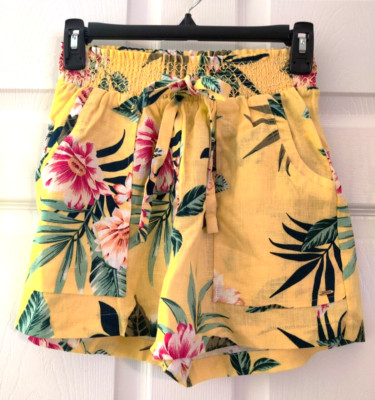 NEW Guess High Waist Short Small Yellow Green Pink Floral Palm Summer Women's
