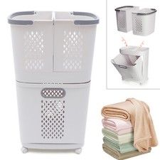 Movable Hand-Held Laundry Basket Bathroom Clothes Storage Basket with Wheels