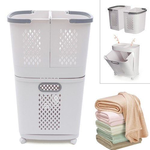 Movable Household Laundry Basket Bathroom Clothes Storage Basket With Wheeled