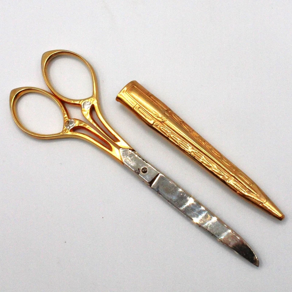 Wasa Solingen 6″ Embroidery Scissors Gold Plated w/ Case Germany - Image 4 of 4