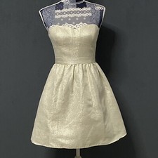 Aqua Dresses Fit and Flare Sleeveless Pale Gold Metallic Strapless Sz 4 Dress