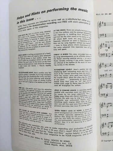 Sheet Music "Voices in Song" Spring of 1972 Choral Arrangement John M Rasley - Picture 5 of 6
