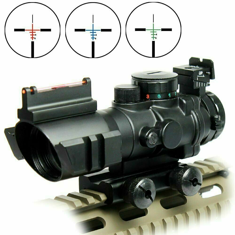 Tri-illuminated 4X32 RGB Prismatic BDC Recticle Rifle Scope &Fiber