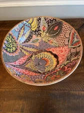 WOODEN MULTI-COLOR FLORAL DESIGN SERVING OR FRUIT BOWL