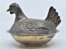 Sterling Silver figural Covered Dish box Serving Bowl Chicken rooster hallmark