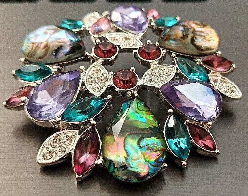 Nuevo en Caja Napier Brillante Cristal Simulado y Abulón Prendedor Nuevo en Caja Foto 4 de 4