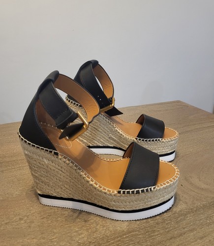 SEE BY CHLOE 'Glyn' Espadrille Wedge Sandals Black Size 36 US 6