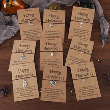9Sets Halloween Pumpkin Ghost Charm Wish Bracelet w/Card Halloween Pumpkin Gifts