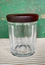 VINTAGE 5-1/2" Humidor tytoniowy 12 paneli Przezroczysty szklany słoik Drewniana pokrywa
