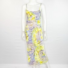 Flynn Skye Yellow Tie Dye Satin Maxi Dress Size S Casual Summer Hippie Colorful