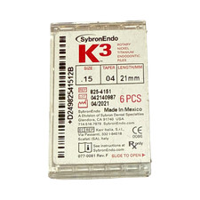 SybronEndo K3 Nickel-Titanium Files NiTi Endo Files K3 .15/04 21mm
