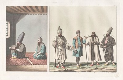 Derwische Dervish costumes Trachten Aquatinta Radierung Ferrario 1820