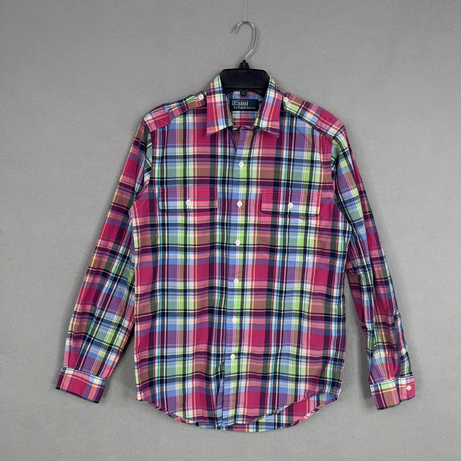 Polo Ralph Lauren Shirt Mens Small Colorful Plaid Madras Long Sleeve Button Pony