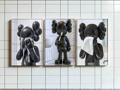 Set of 3 Kaws Shower Bath Art pieces canvas wall home decor Portrait Gallery