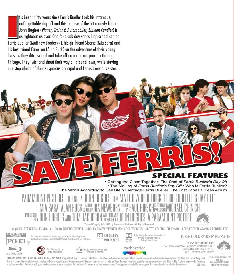 Ferris Bueller's Day Off (Blu-ray, 1986) Matthew Broderick Brand New - Image 2 of 2