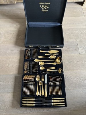 Solingen Besteckset Personen 23/24 Karat  Hartvergoldet 12 Personen Mit Koffer