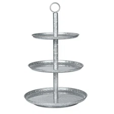 Galvanized Three Tier Serving Stand - 3 Tiered Metal Tray Platter