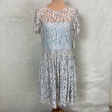 Eliza J Blue Ivory Illusion Lace Short Sleeve Sheath Dress NWT 12