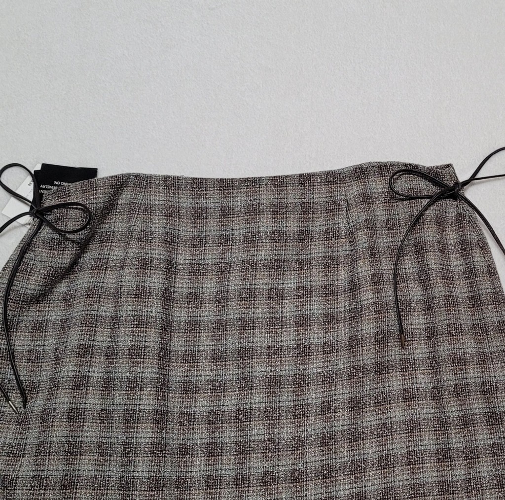 90s Vintage Sag Harbor Deadstock Brown Tweed Faux Leather Side-Tie Mini Skirt 18 image 7