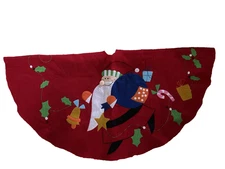 Santa's Best 3D Red Felt Sewn Applique Christmas TREE SKIRT Bells Holly