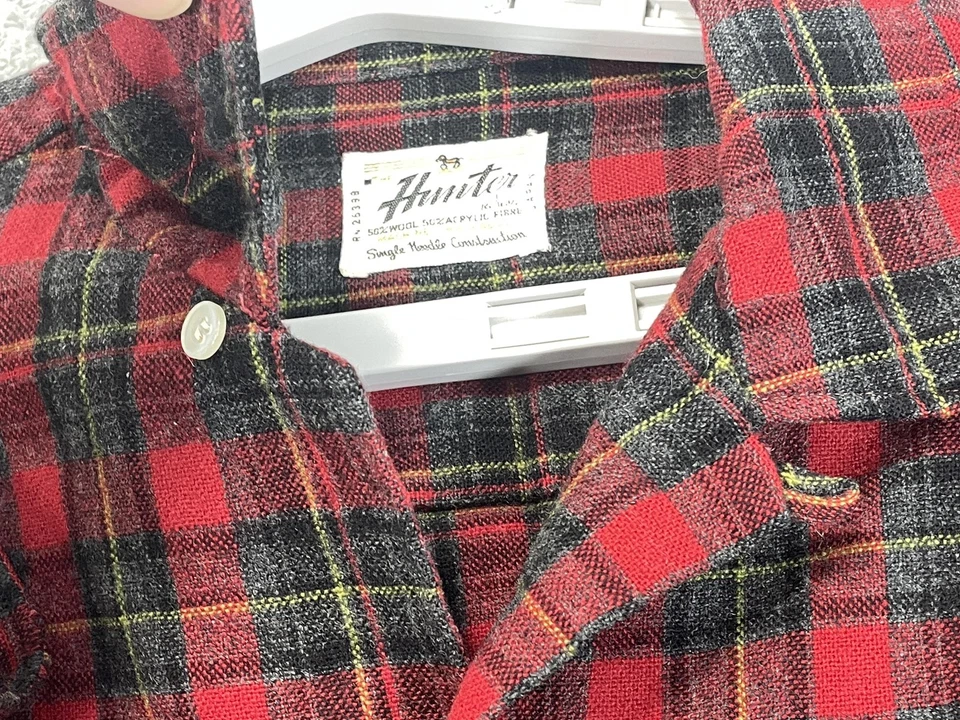Vintage The Hunter Shirt Mens Large Red Plaid Flannel Wool Blend Made in Japan - Image 3 of 4