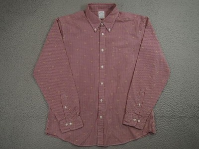Brooks Brothers Shirt Mens Large Red White Check Regent Cotton Dog Embroidery